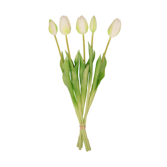 Tulpen boeket Wit/Groen - 5 stuks - Kunst tulpen - 42 cm