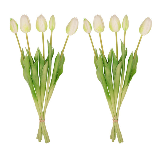 Tulpen boeket Wit/Groen - 10 stuks - Kunst tulpen - 42 cm